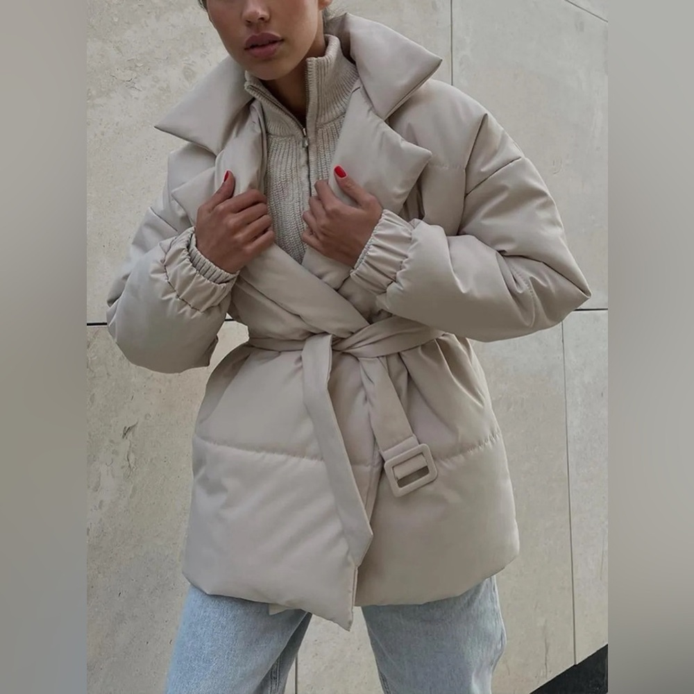 Classic Puffer Long Sleeve Winter Coat with Belt - Picture 11 of 12